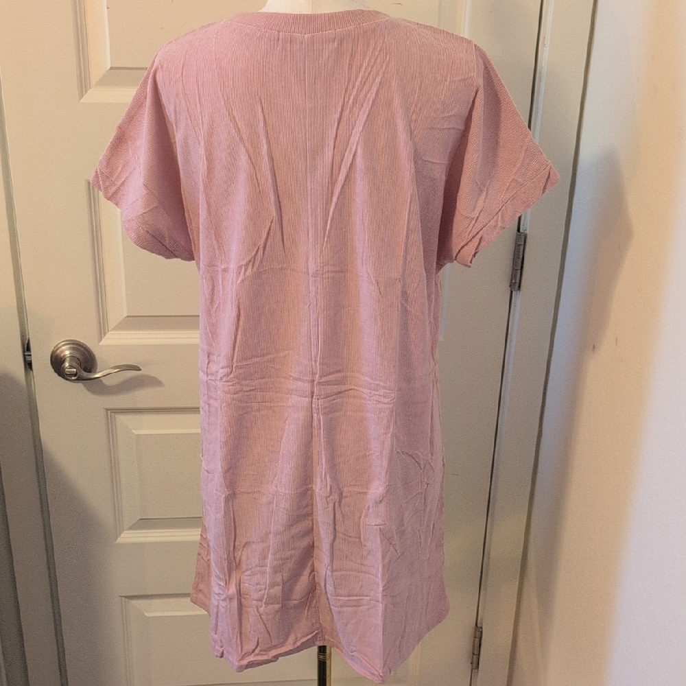 Patriotic Short Sleeve Dress Crewneck Pink with Sequined Stars Size Large - Picture 6 of 14